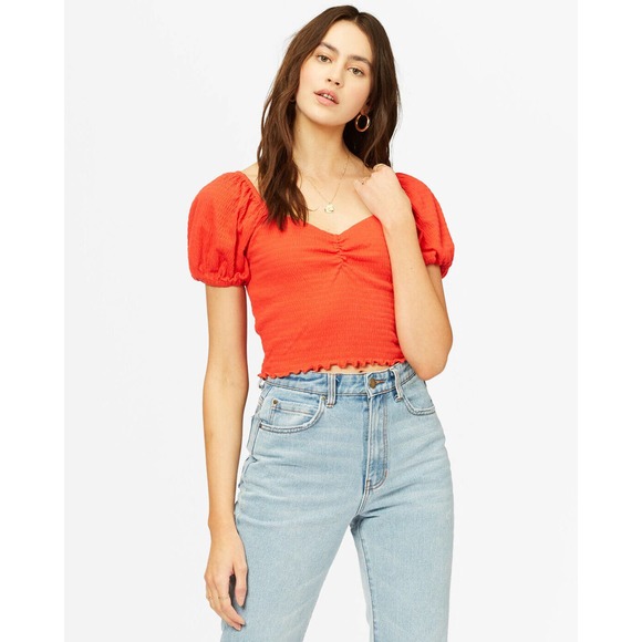 Billabong Tops - Billabong Women's Its Love Puff Sleeves Knit Top Shirt in Red